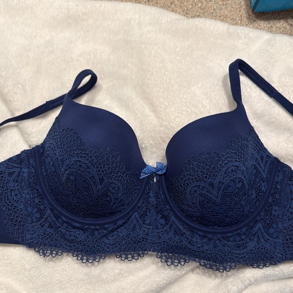 Victoria Secret Push Up Lace Bra 34DD Demi-Lined Navy Blue Women’s Adjustable - Picture 10 of 12